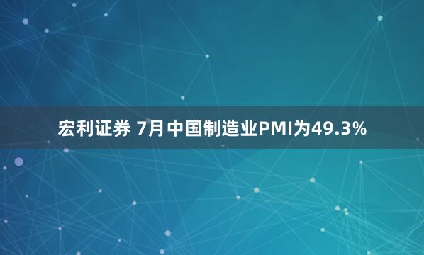 宏利证券 7月中国制造业PMI为49.3%
